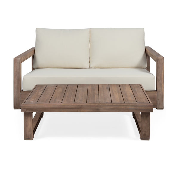 Gdf Studio Andrae Outdoor Acacia Wood Loveseat Set With Coffee Table