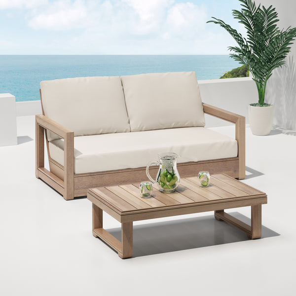 gdf studio Andrae Outdoor Acacia Wood Loveseat Set with Coffee Table