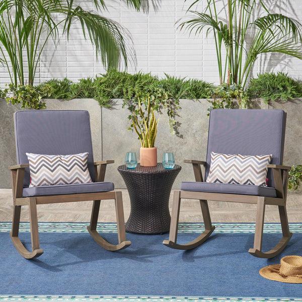 Gdf Studio Andy Outdoor Acacia Wood Rocking Chair With Water-Resistant Cushions (Set Of 2)