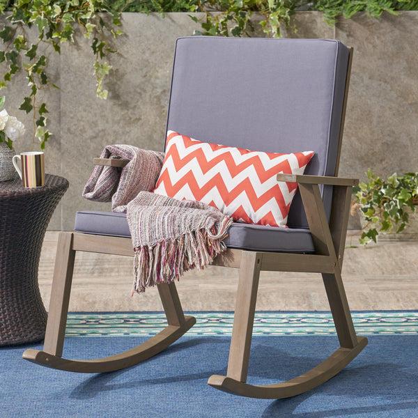 Gdf Studio Andy Outdoor Acacia Wood Rocking Chair With Water-Resistant Cushions