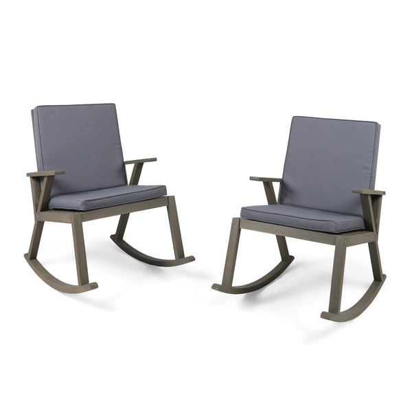 gdf studio Andy Outdoor Acacia Wood Rocking Chair with Water-Resistant Cushions (Set of 2)
