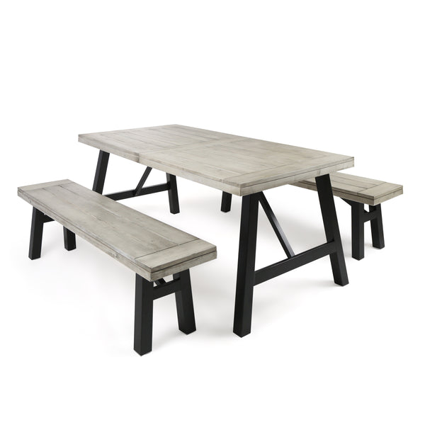 gdf studio Anemone Outdoor 3 Piece Light Gray Finished Acacia Wood Picnic Set