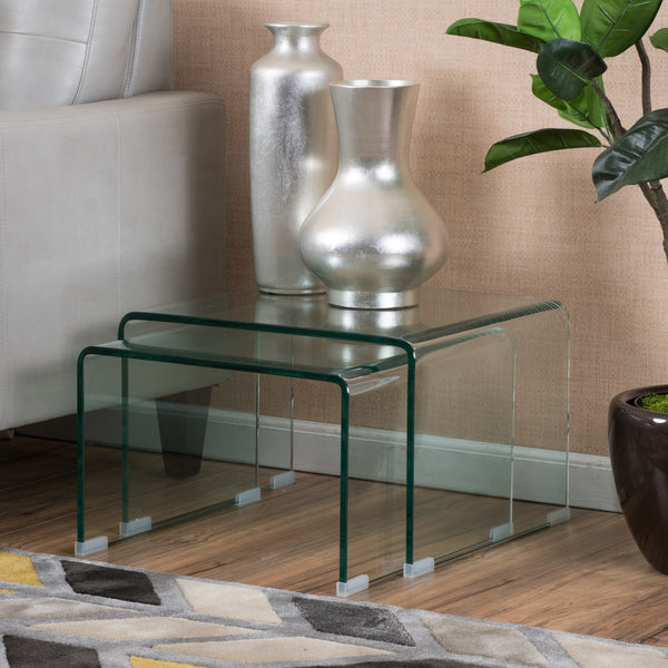 Gdf Studio Angel See Through Clear Waterfall Glass Nesting Tables (Set Of 2)