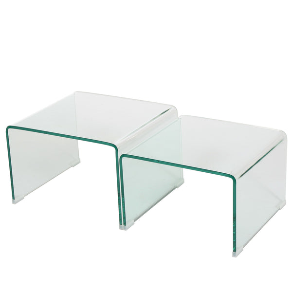 Gdf Studio Angel See Through Clear Waterfall Glass Nesting Tables (Set Of 2)