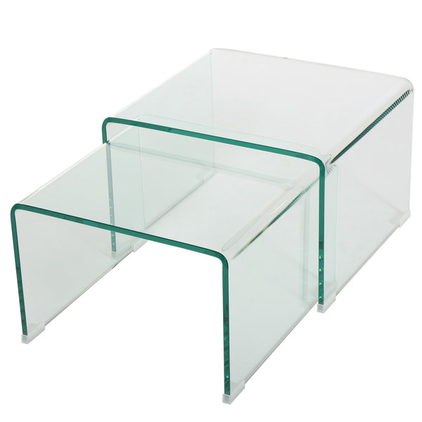 gdf studio Angel See Through Clear Waterfall Glass Nesting Tables (Set of 2)