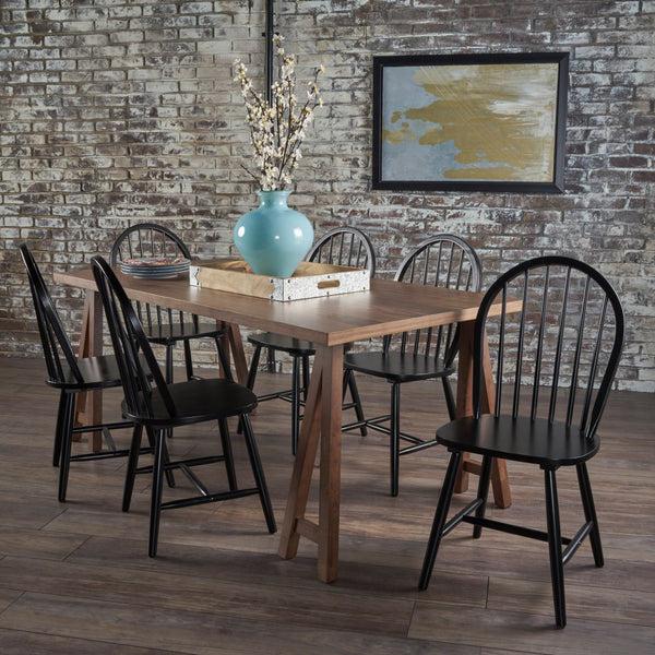 Gdf Studio Angela Farmhouse Cottage 7 Piece Faux Wood Dining Set With Rubberwood Chairs