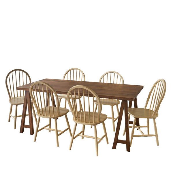 gdf studio Angela Farmhouse Cottage 7 Piece Faux Wood Dining Set with Rubberwood Chairs Antique White