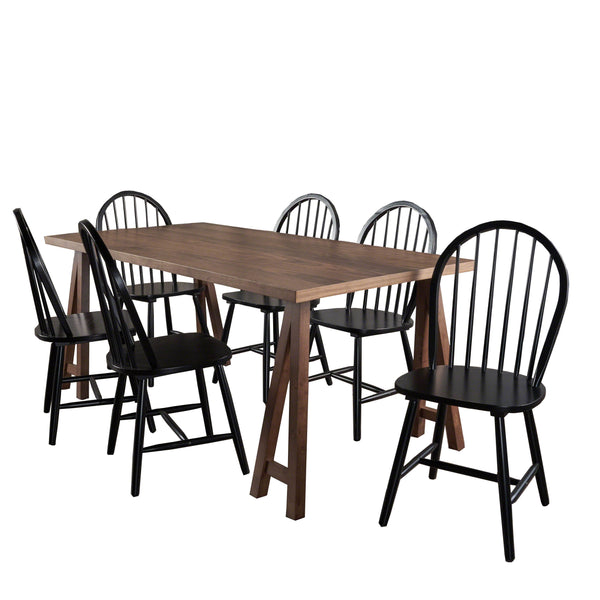 gdf studio Angela Farmhouse Cottage 7 Piece Faux Wood Dining Set with Rubberwood Chairs