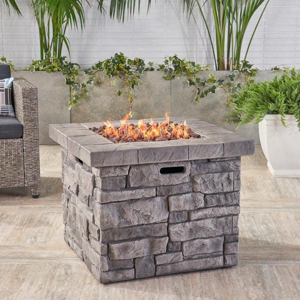 Gdf Studio Angeleno Outdoor Square Gray Lightweight Concrete Fire Pit With Stone Finish