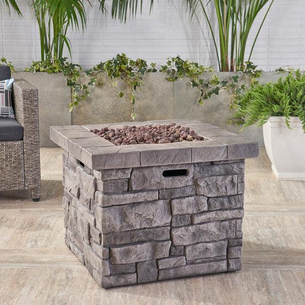 Gdf Studio Angeleno Outdoor Square Gray Lightweight Concrete Fire Pit With Stone Finish
