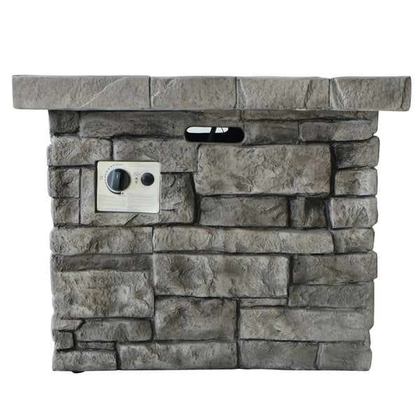 gdf studio Angeleno Outdoor Square Gray Lightweight Concrete Fire Pit with Stone Finish