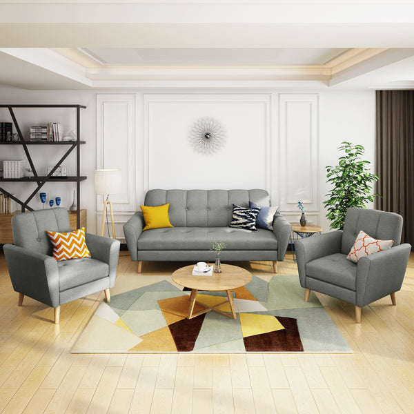 Gdf Studio Angelica Mid-Century Modern 3-Piece Chairs & Couch Fabric Living Room Set