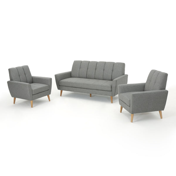 gdf studio Angelica Mid-Century Modern 3-Piece Chairs & Couch Fabric Living Room Set