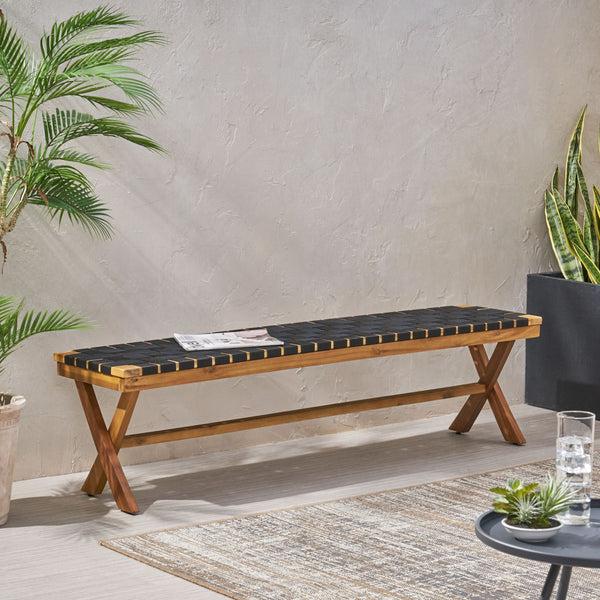 Gdf Studio Angie Outdoor Acacia Wood Bench With Rope Seating