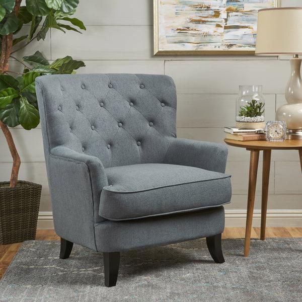 Gdf Studio Annelia Contemporary Button Tufted Upholstered Fabric Club Chair W/ Piped Edges