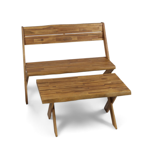 gdf studio Anthony Outdoor Acacia Wood Loveseat and Coffee Table Set Sandblast Teak