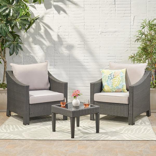 Gdf Studio Antibes Outdoor 3pc Grey Polyethylene Chat Set