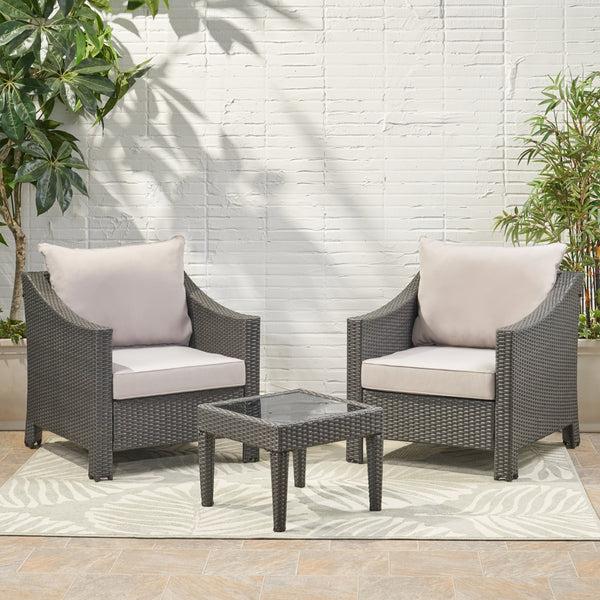 Gdf Studio Antibes Outdoor 3pc Grey Polyethylene Chat Set