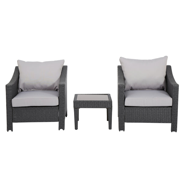 gdf studio Antibes Outdoor 3pc Grey Polyethylene Chat Set