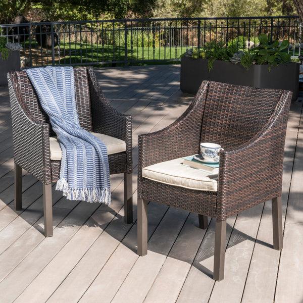 Gdf Studio Antioch Outdoor Wicker Dining Chairs With Water Resistant Cushions (Set Of 2)