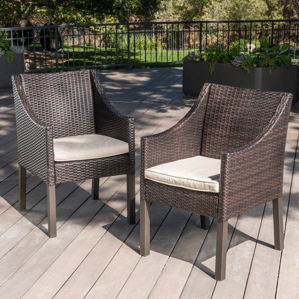 Gdf Studio Antioch Outdoor Wicker Dining Chairs With Water Resistant Cushions (Set Of 2)
