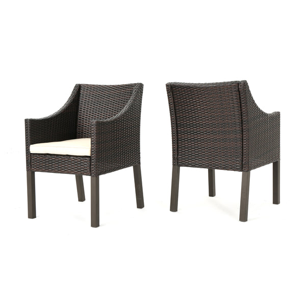 gdf studio Antioch Outdoor Wicker Dining Chairs with Water Resistant Cushions (Set of 2)