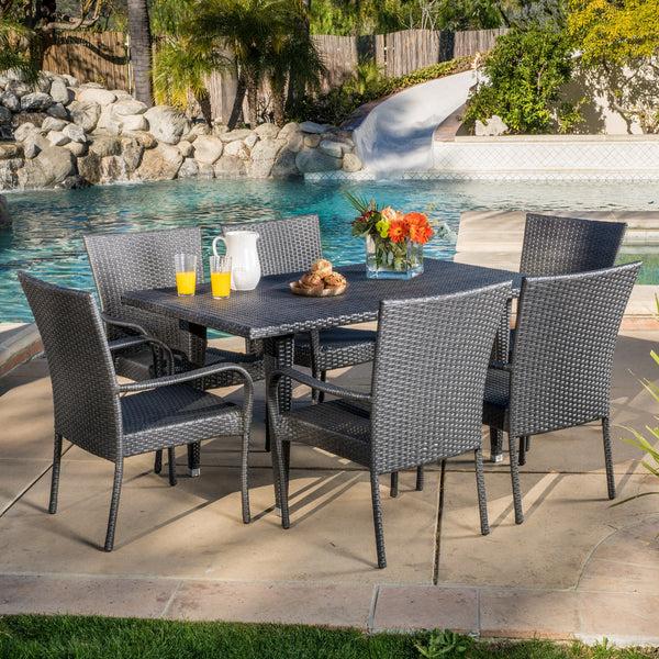 Gdf Studio Antonio Outdoor 7-piece Grey Wicker Dining Set