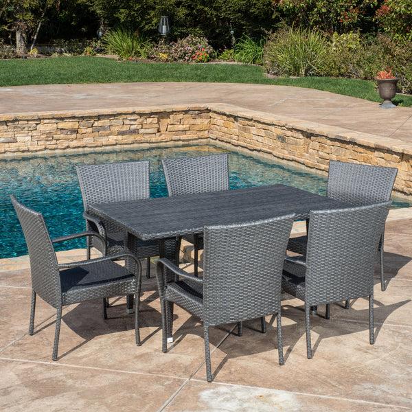 Gdf Studio Antonio Outdoor 7-piece Grey Wicker Dining Set
