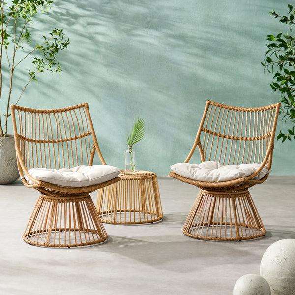Gdf Studio Apulia Outdoor Wicker 2 Seater Chat Set With Cushion Light Brown And Beige