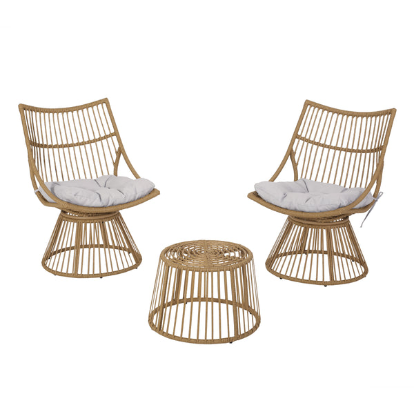 gdf studio Apulia Outdoor Wicker 2 Seater Chat Set with Cushion Light Brown and Beige
