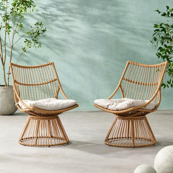 Gdf Studio Apulia Outdoor Wicker High Back Lounge Chairs With Cushion Set Of 2 Light Brown And Beige