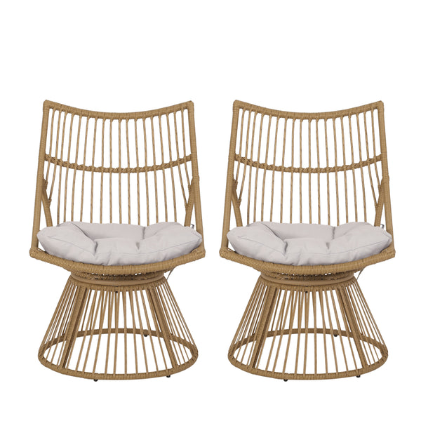 gdf studio Apulia Outdoor Wicker High Back Lounge Chairs with Cushion Set of 2 Light Brown and Beige