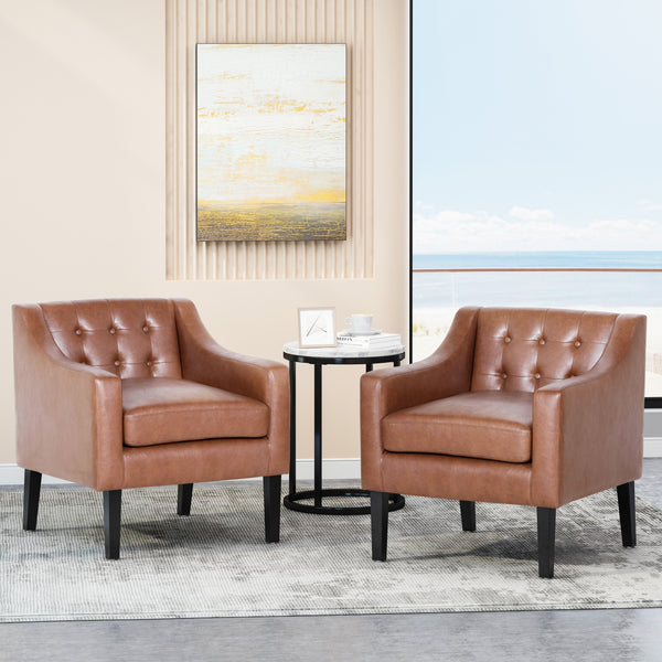 gdf studio Aragon Contemporary Faux Leather Tufted Accent Chairs Set of 2