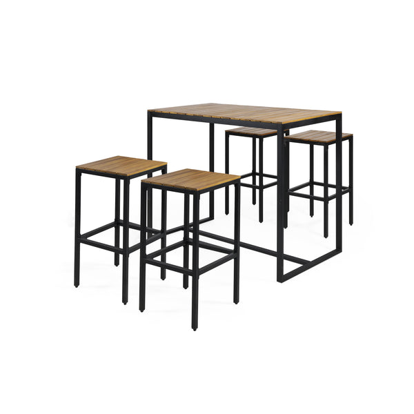 Gdf Studio Arath Outdoor Modern Industrial 4 Seater Acacia Wood Bar Set
