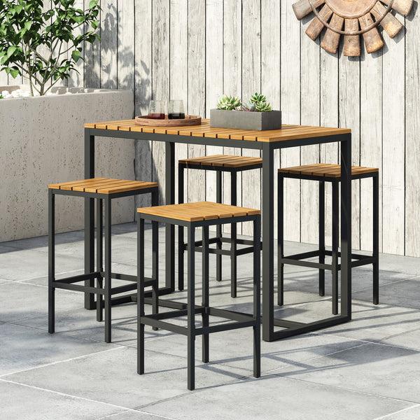 gdf studio Arath Outdoor Modern Industrial 4 Seater Acacia Wood Bar Set