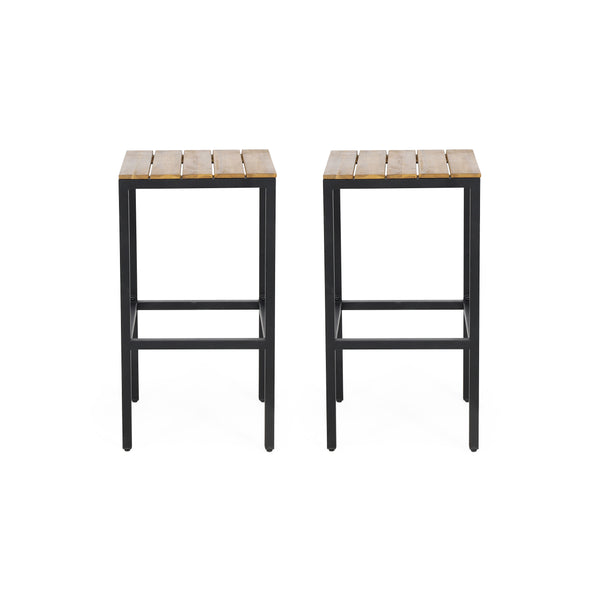 Gdf Studio Arath Outdoor Modern Industrial Acacia Wood Bar Stools (Set Of 2)