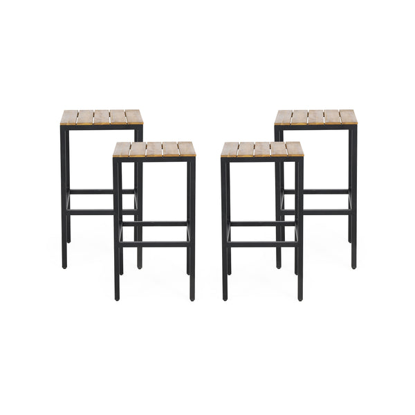 Gdf Studio Arath Outdoor Modern Industrial Acacia Wood Bar Stools (Set Of 4)