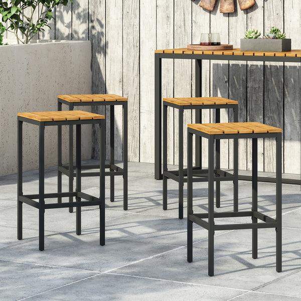 gdf studio Arath Outdoor Modern Industrial Acacia Wood Bar Stools (Set of 4)