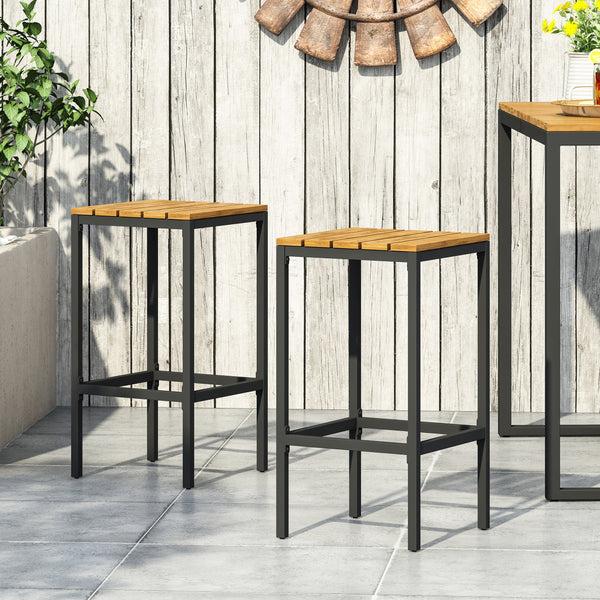 gdf studio Arath Outdoor Modern Industrial Acacia Wood Bar Stools (Set of 2)