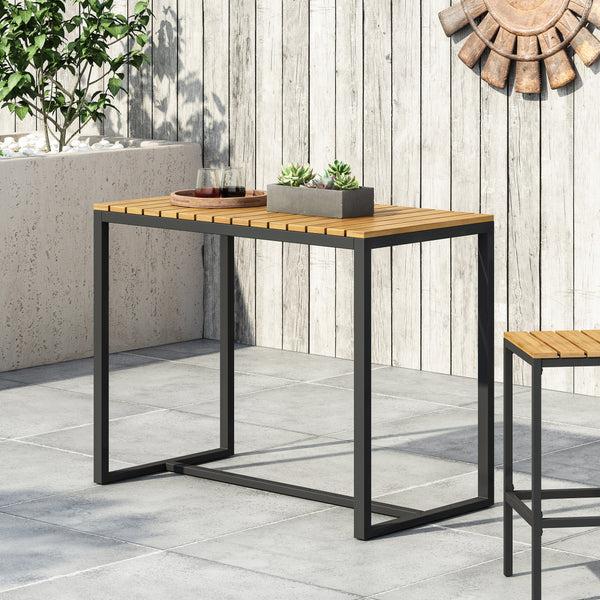 gdf studio Arath Outdoor Modern Industrial Acacia Wood Bar Table