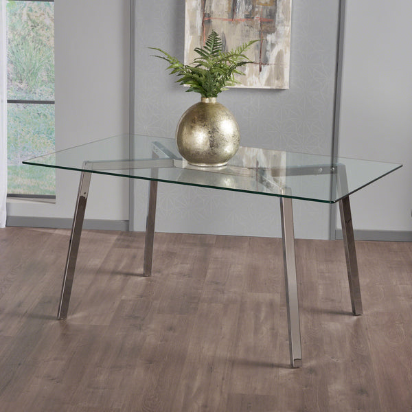 Gdf Studio Arbutus Modern Glam Glass Top Dining Table Clear And Chrome