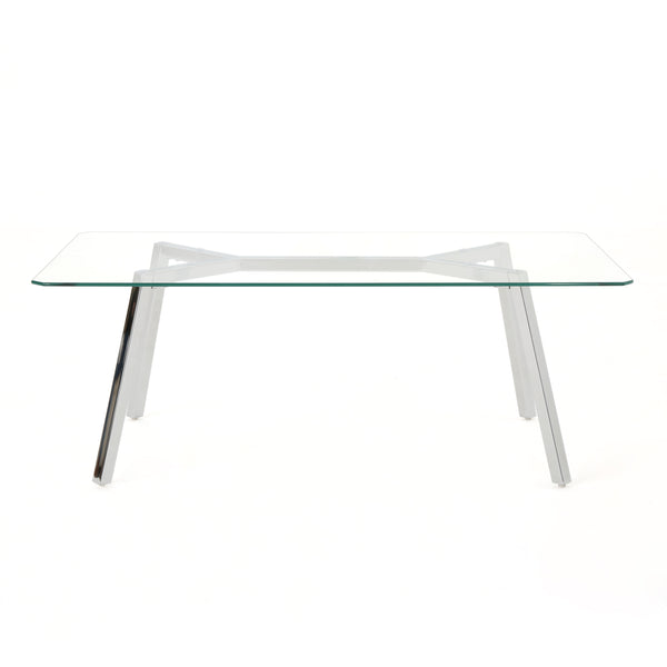 gdf studio Arbutus Modern Glam Glass Top Dining Table Clear and Chrome