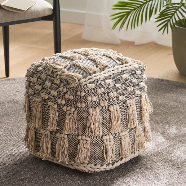 Gdf Studio Arcola Handcrafted Boho Fabric Cube Pouf With Tassels