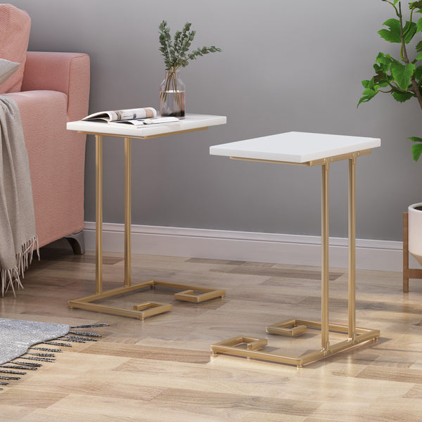 Gdf Studio Ariade Modern Glam C Side Table Set Of 2 White And Champagne Gold