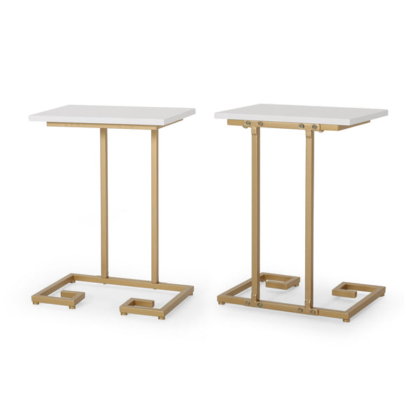 gdf studio Ariade Modern Glam C Side Table Set of 2 White and Champagne Gold