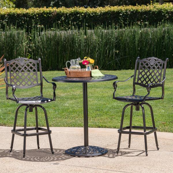 Gdf Studio Arianna Outdoor Aluminum Bar Set With Patina Copper Finish