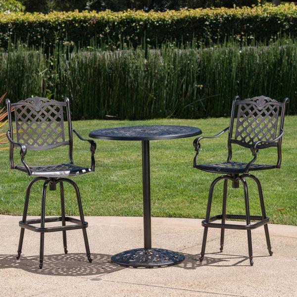 Gdf Studio Arianna Outdoor Aluminum Bar Set With Patina Copper Finish
