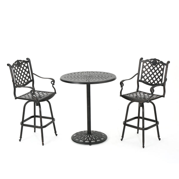 gdf studio Arianna Outdoor Aluminum Bar Set with Patina Copper Finish