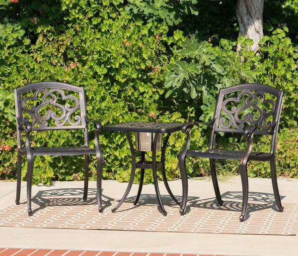 Gdf Studio Ariel Outdoor 3 Piece Patina Copper Finish Cast Aluminum Bistro Set