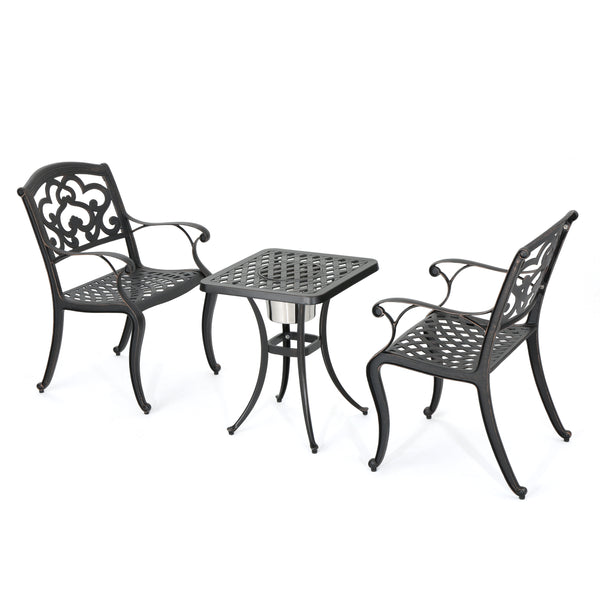 gdf studio Ariel Outdoor 3 Piece Patina Copper Finish Cast Aluminum Bistro Set